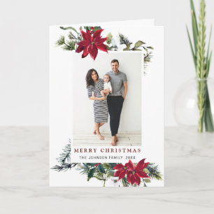 Tarjeta Festiva Elegantes Navidades Saludo fotográfico de Poinsett