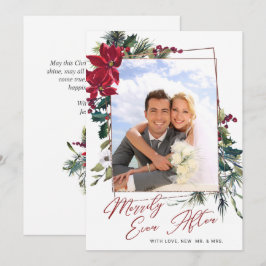 Tarjeta Festiva Elegantes Navidades Saludo fotográfico de Poinsett