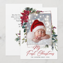 Tarjeta Festiva Elegantes Navidades Saludo fotográfico de Poinsett