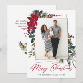 Tarjeta Festiva Elegantes Navidades Saludo fotográfico de Poinsett