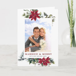 Tarjeta Festiva Elegantes Navidades Saludo fotográfico de Poinsett