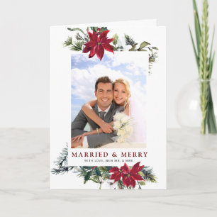 Tarjeta Festiva Elegantes Navidades Saludo fotográfico de Poinsett