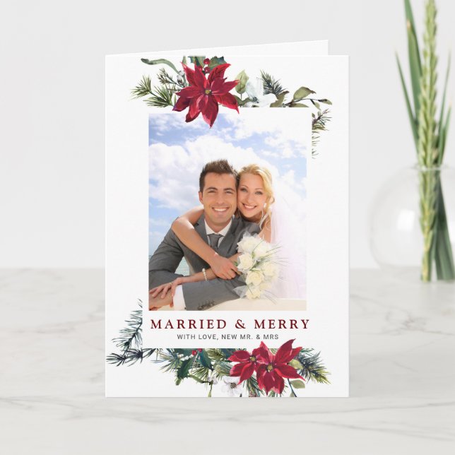Tarjeta Festiva Elegantes Navidades Saludo fotográfico de Poinsett (Anverso)