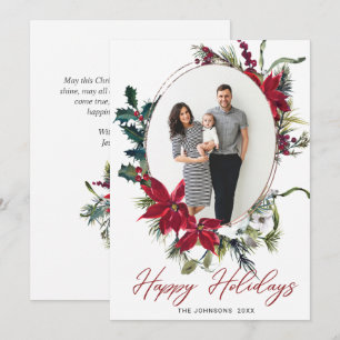 Tarjeta Festiva Elegantes Navidades Saludo fotográfico de Poinsett
