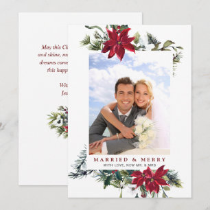 Tarjeta Festiva Elegantes Navidades Saludo fotográfico de Poinsett