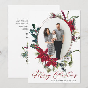 Tarjeta Festiva Elegantes Navidades Saludo fotográfico de Poinsett
