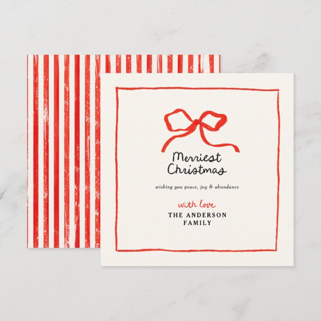 Tarjeta Festiva Elegantes Navidades tradicionales del arco rojo (Anverso / Reverso)