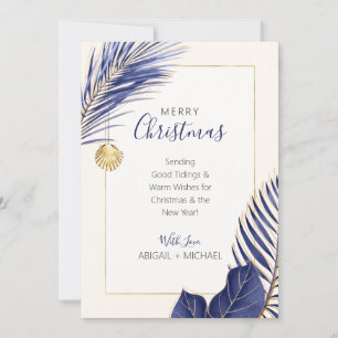 Tarjeta Festiva Elegantes Navidades tropicales de la Marina Azul y