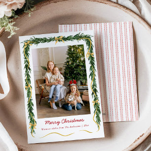 Tarjeta Festiva Elegantes Navidades verde y reverencias de oro 1 f
