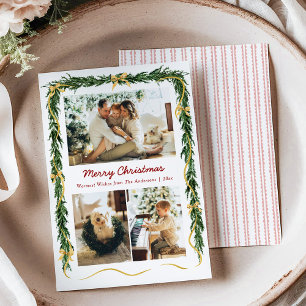 Tarjeta Festiva Elegantes Navidades verde y reverencias de oro 3 f
