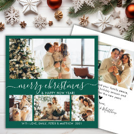 Tarjeta Festiva Elegantes Navidades verdes y blancos de 4 Collages
