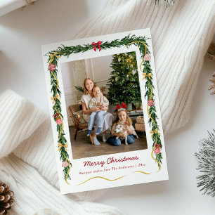 Tarjeta Festiva Elegantes Navidades Verdor Garland & Bows 1 Foto