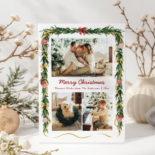 Tarjeta Festiva Elegantes Navidades Verdor Garland & Bows 3 Foto