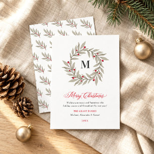 Tarjeta Festiva Elegantes Navidades Verdor Monograma Wreath