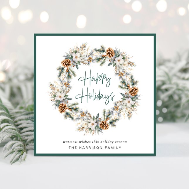 Tarjeta Festiva Elegantes Navidades Wreath Watercolor Invierno (Spread the love + joy of the season with your friends + family near and far with a personalized card)