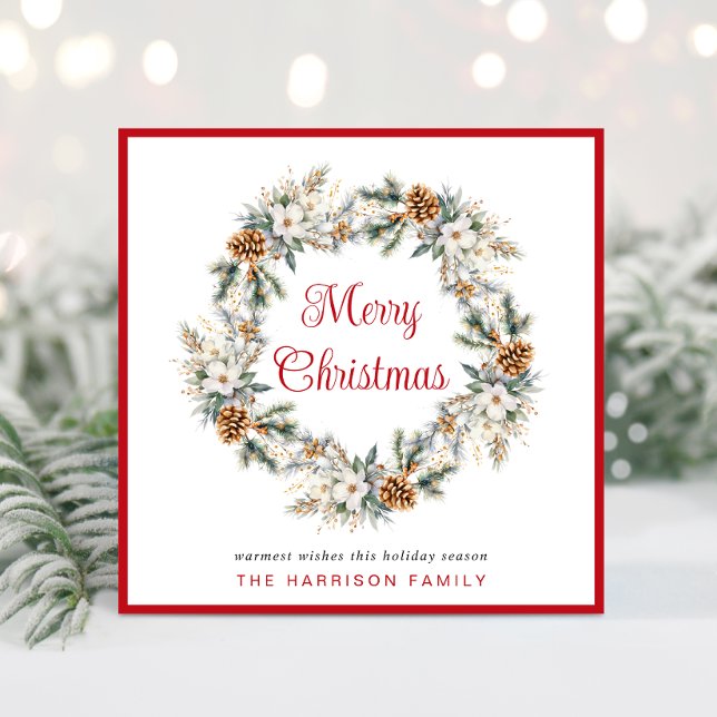 Tarjeta Festiva Elegantes Navidades Wreath Watercolor Invierno (Spread the love + joy of the season with your friends + family near and far with a personalized card)