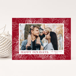 Tarjeta Festiva Elegantes poinsettias y fotos de pinos