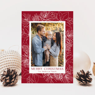 Tarjeta Festiva Elegantes poinsettias y fotos de pinos