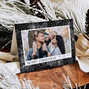 Tarjeta Festiva Elegantes Poinsettias y Pinecones Carbón 2 Foto