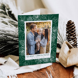 Tarjeta Festiva Elegantes Poinsettias y Pinecones Foto