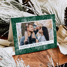 Tarjeta Festiva Elegantes Poinsettias y Pinecones Green 2 Photo