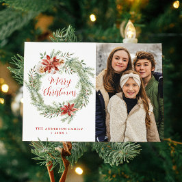 Tarjeta Festiva Elegantes Poinsettias y vegetación 2 Foto