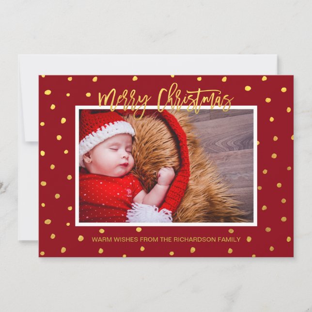 Tarjeta Festiva Elegantes puntos de oro rojo merry Personalizado d (Anverso)