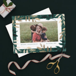 Tarjeta Festiva Elegantes ramas de Relieve metalizado dorado 3 Nav