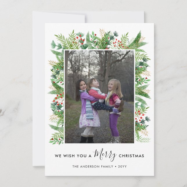Tarjeta Festiva Elegantes ramas navideñas de los cerezos Berries 2 (Anverso)