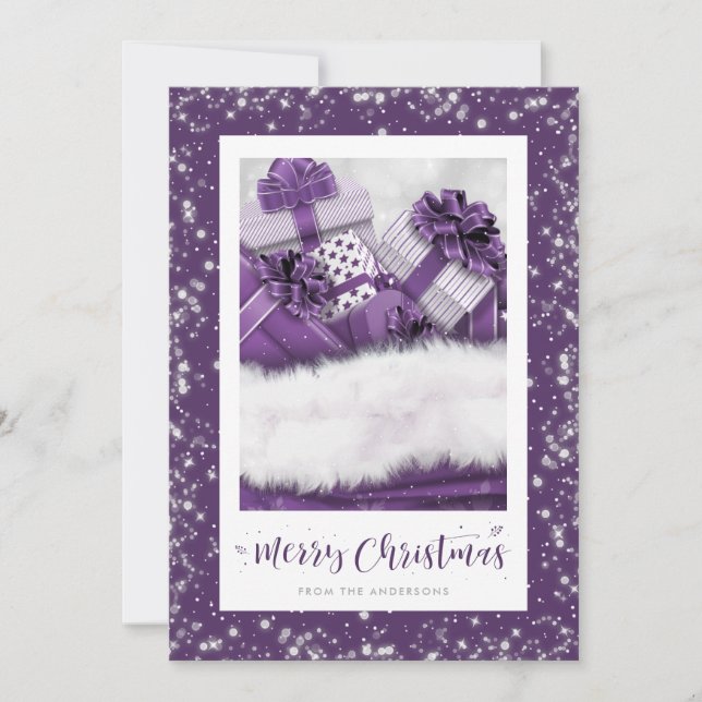 Tarjeta Festiva Elegantes Regalos Púrpura Regalos De Nochebuena De (Anverso)
