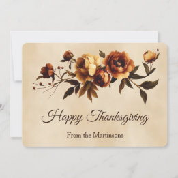 Tarjeta Festiva Elegantes Rosas de Otoño Marrones Florales Día de
