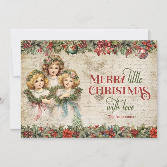 Tarjeta Festiva Elegantes tonos tierra Navidades Angels victoriano (Anverso)