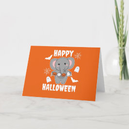 Tarjeta Festiva Elephant Happy Halloween Calabaza de barba