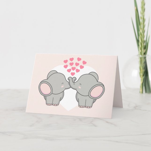 Tarjeta Festiva Elephant Love Día de San Valentín (Anverso)