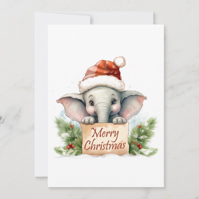 Tarjeta Festiva Elephant Merry Christmas (Anverso)