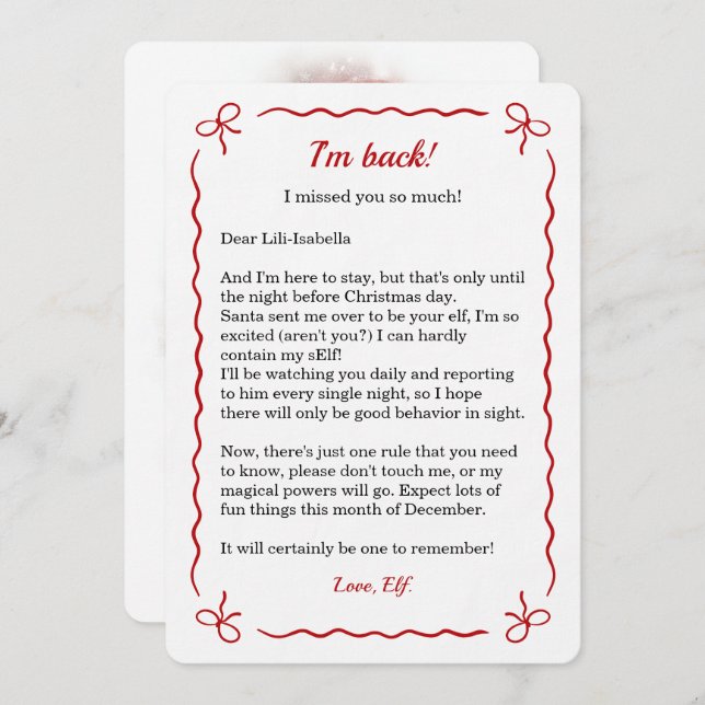 Tarjeta Festiva Elf Arrival Letter | Special Delivery from the Nor (Anverso / Reverso)