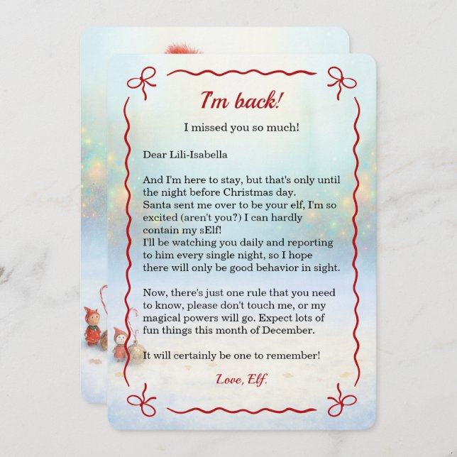 Tarjeta Festiva Elf Arrival Letter | Special Delivery North pole (Anverso / Reverso)