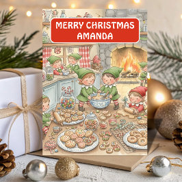 Tarjeta Festiva Elf Cookie Factory Kids Christmas Card