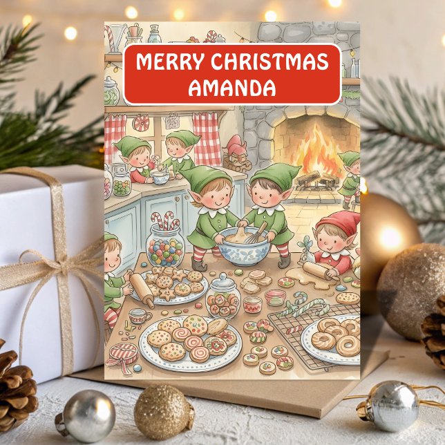 Tarjeta Festiva Elf Cookie Factory Kids Christmas Card (Subido por el creador)