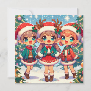 Tarjeta Festiva Elf Deer Merry Christmas