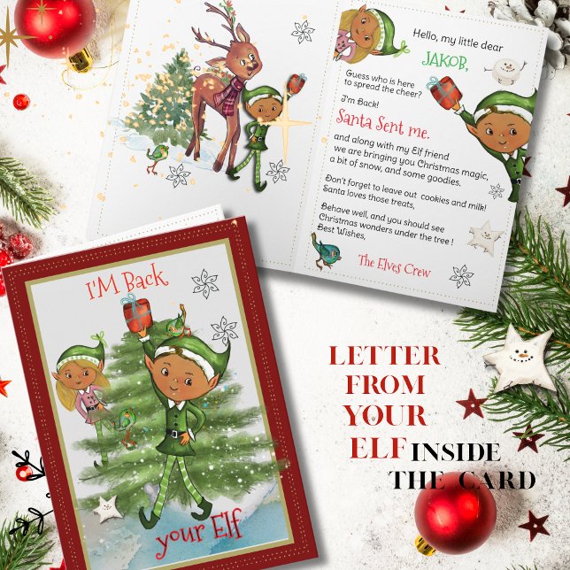 Tarjeta Festiva Elf is Back! Personalized Hello form your Elf (Elf is Back! Personalized Hello form your Elf Holiday Card)