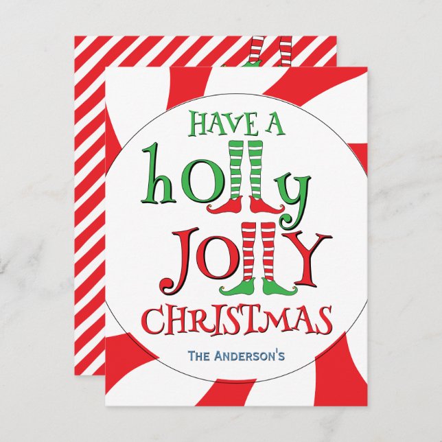 Tarjeta Festiva Elf Legs Holly Jolly Navidades Candy sobrecarga (Anverso / Reverso)