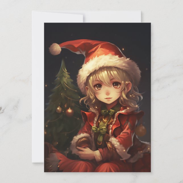 Tarjeta Festiva Elf Navidades Cute (Anverso)