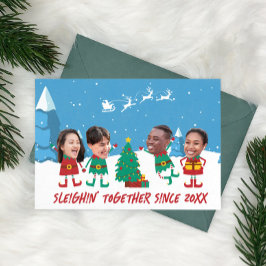 Tarjeta Festiva Elf, Navidades de fotografía de cara divertida y p