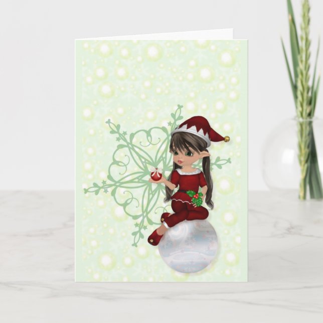 Tarjeta Festiva Elf Navidades en blanco (Anverso)