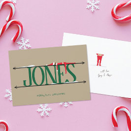 Tarjeta Festiva Elf Shenanigans Nombra a Rótulo Navidades Verdes y