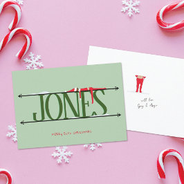 Tarjeta Festiva Elf Shenanigans Nombre Rótulo Navidades verdes