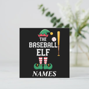 Tarjeta Festiva Elfo de béisbol con nombre personalizado para fami