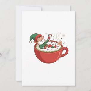 Tarjeta Festiva Elfo Divertido Tomando Baño en Bebida de Matcha