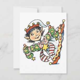 Tarjeta Festiva Elfo Feliz y Adorable Bailando, Dibujo Animado Ret